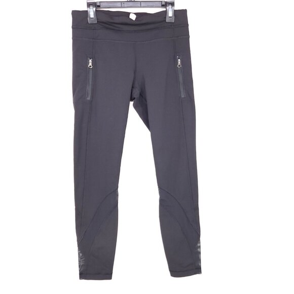Lululemon Crop Leggings Mesh Side Panel Capri Women's Size 6 Zip Front Pockets - Picture 1 of 13